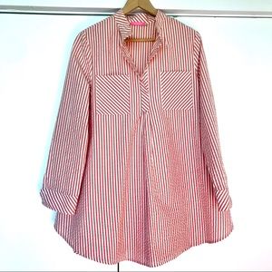 Gingham Tunic Shirt Size 12 Red and White Stripes